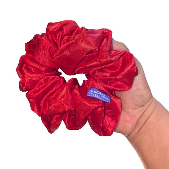 Large satin scrunchies bright red color hand crafted - Picture 1 of 4